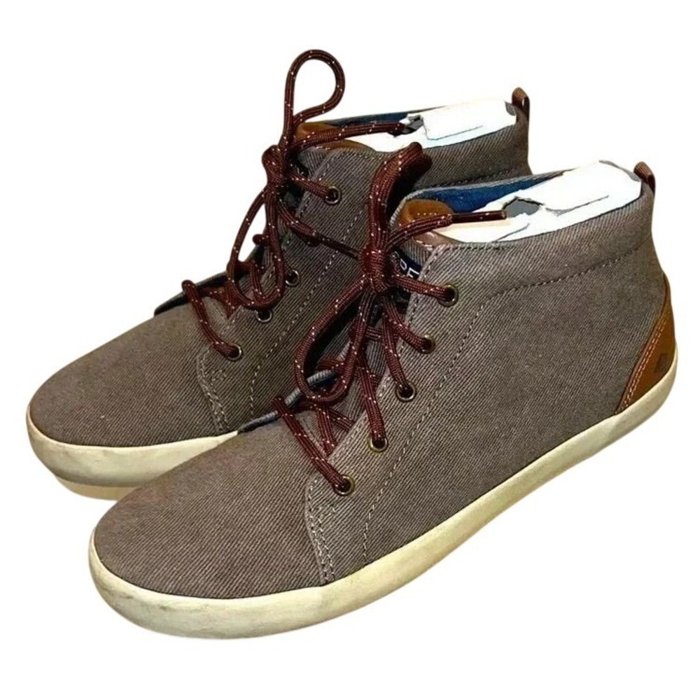 Sperry Boys Size 5.5M Brown Canvas Mid Top Lace Up Sneakers Shoes
